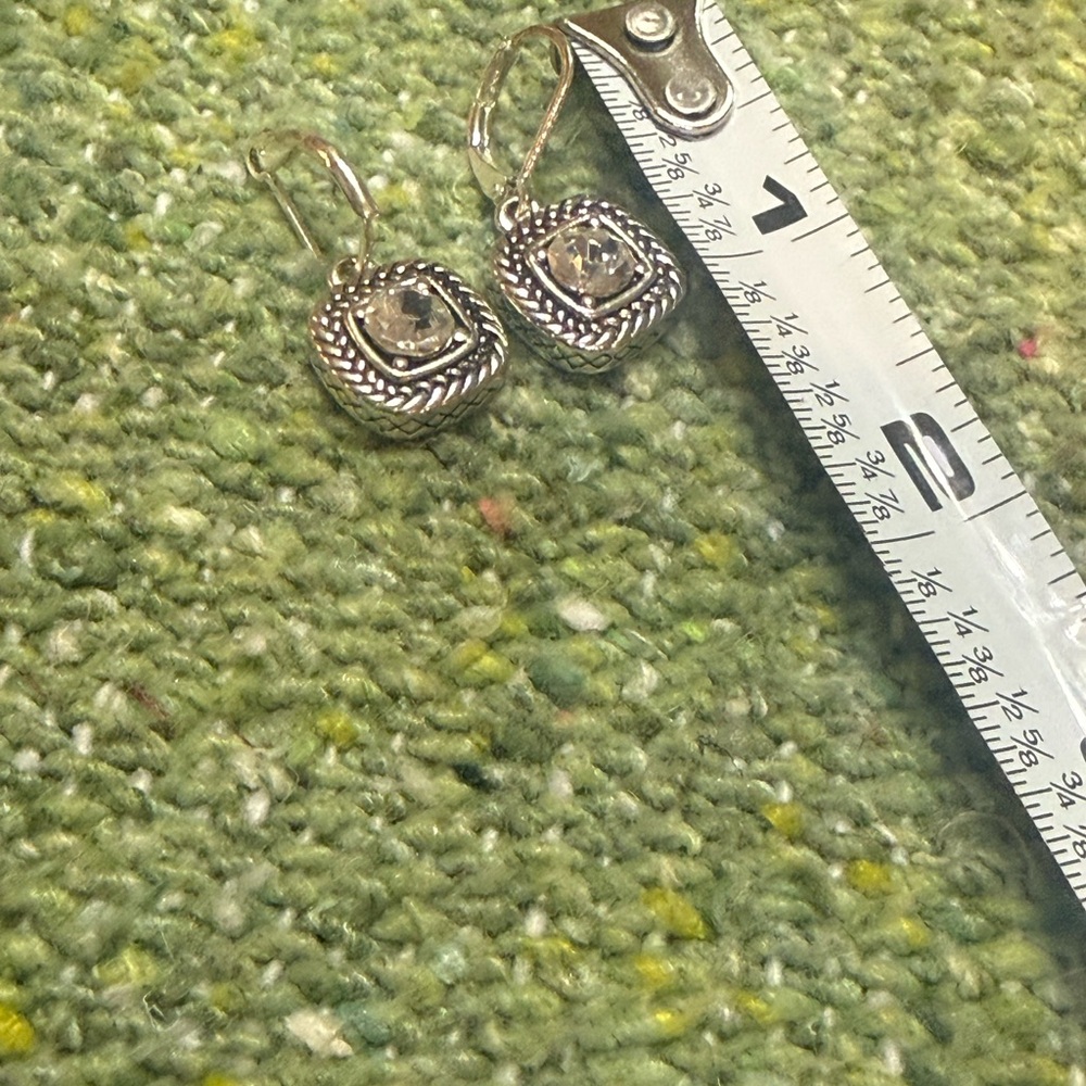 EUC Napier Silver-Tone & Cubic Zirconia Square Drop Earrings - Picture 6 of 6